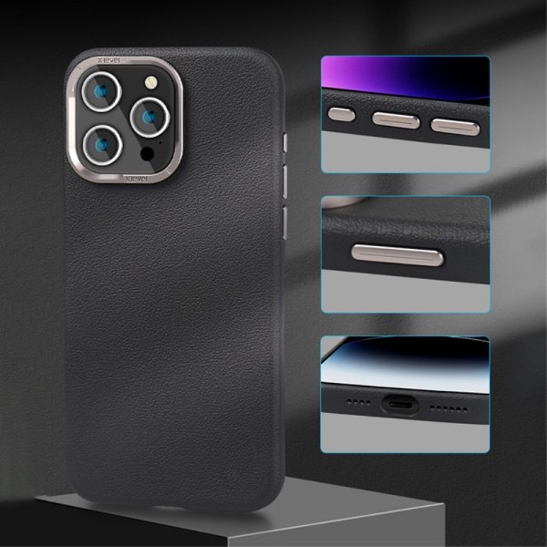 X-Level iPhone 15 Pro Deksel Skinntekstur MagSafe Grå