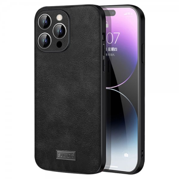 Sulada iPhone 15 Pro Max Deksel Skinntekstur Svart