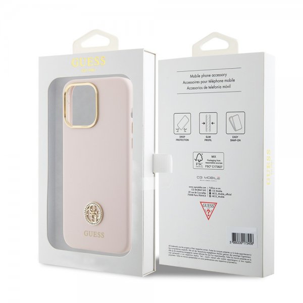 Guess iPhone 15 Pro Max Deksel Liquid Silicone Metal Logo Rosa