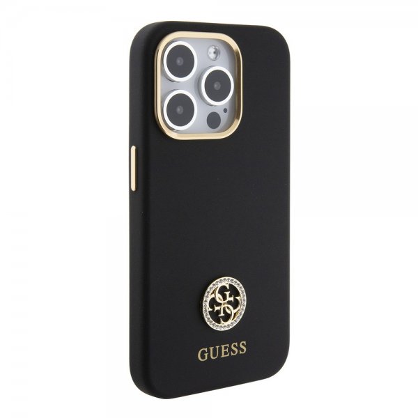 Guess iPhone 15 Pro Max Deksel Liquid Silicone Metal Logo Svart