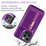 Dg.Ming iPhone 15 Pro Max Deksel M3 Series Avtakbart Kortholder Glitter Lilla