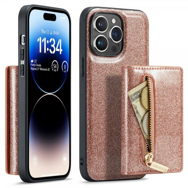 Dg.Ming iPhone 15 Pro Max Deksel M3 Series Avtakbart Kortholder Glitter Rosegull