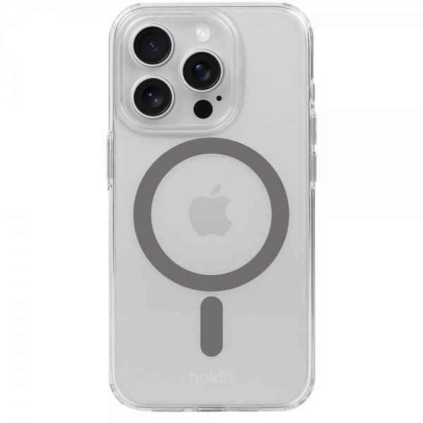 holdit iPhone 15 Pro Max Deksel MagSafe Case Space Gray Transparent