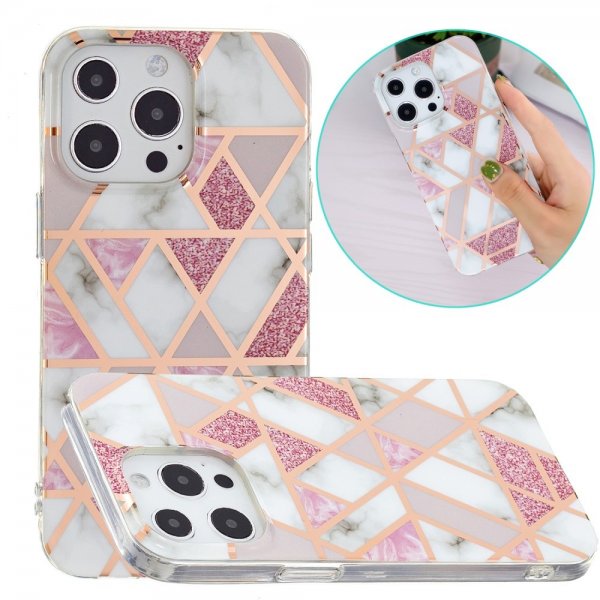 iPhone 15 Pro Max Deksel Marmormønster Rosa Grå