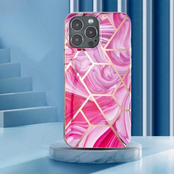 iPhone 15 Pro Max Deksel Marmormønster Rosa Rød