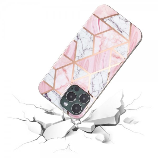 iPhone 15 Pro Max Deksel Marmormønster Rosa Hvit