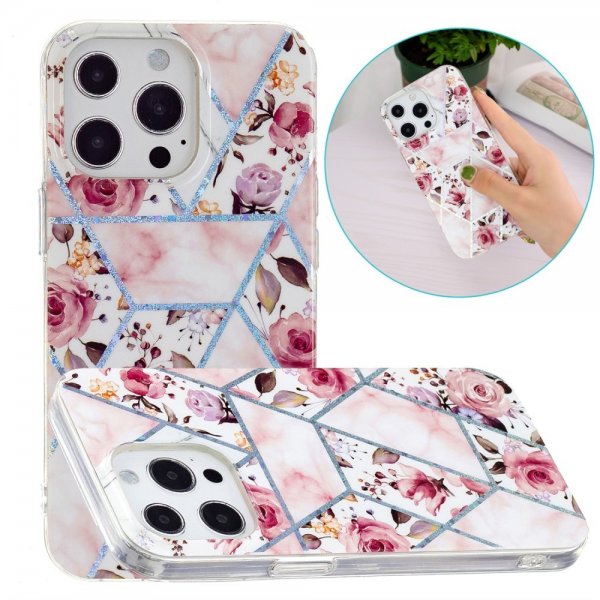 iPhone 15 Pro Max Deksel Marmormønster Rosor Rosa