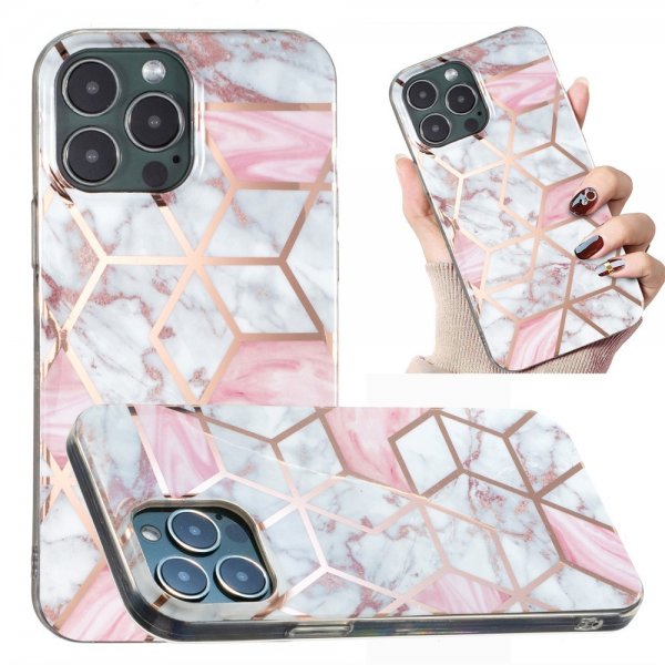 iPhone 15 Pro Max Deksel Marmormønster Hvit Rosa