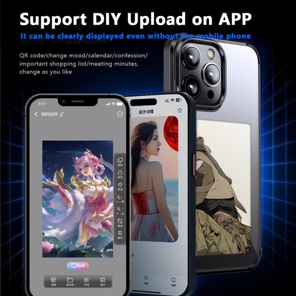 iPhone 15 Pro Max Deksel Innebygd skjerm E Ink Case Svart