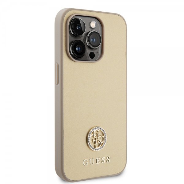 Guess iPhone 15 Pro Max Deksel Metal Logo Strass Gull