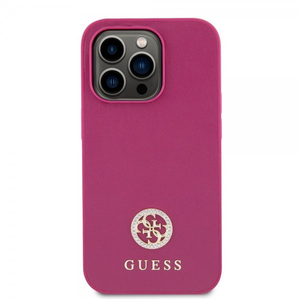 Guess iPhone 15 Pro Max Deksel Metal Logo Strass Metallic Rosa