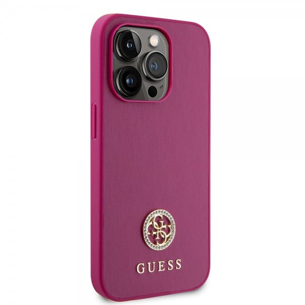 Guess iPhone 15 Pro Max Deksel Metal Logo Strass Metallic Rosa
