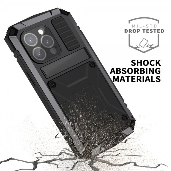 R-JUST iPhone 15 Pro Max Deksel Metall Støtsikker Svart
