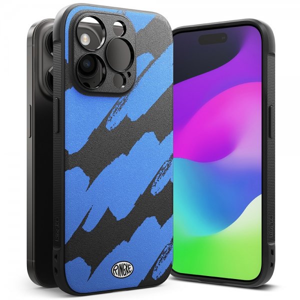 Ringke iPhone 15 Pro Max Deksel Onyx Design Blue Brush