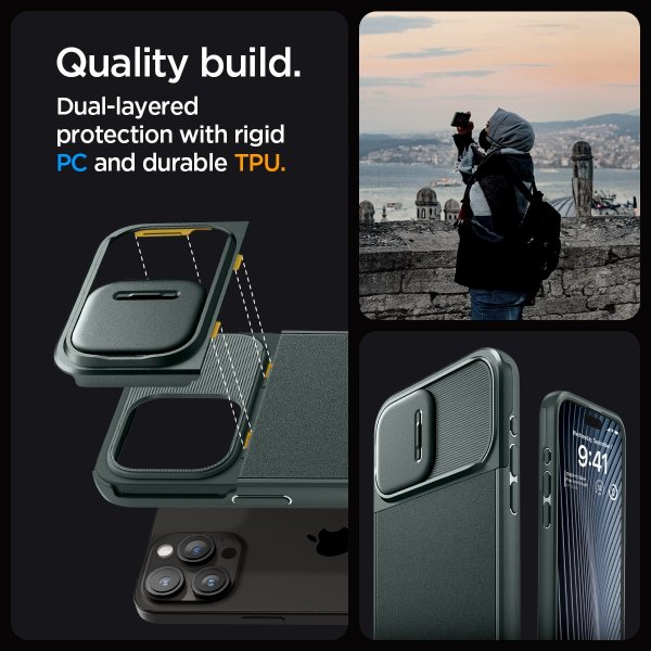 Spigen iPhone 15 Pro Max Deksel Optik Armor MagFit Abyss Green