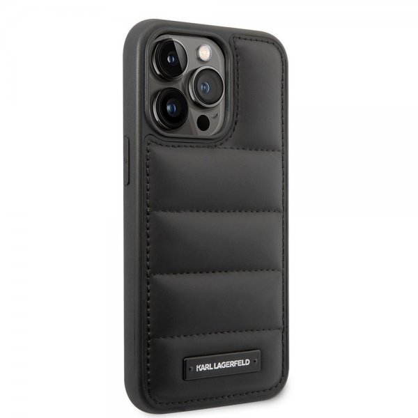 Karl Lagerfeld iPhone 15 Pro Max Deksel Quilted Nylon Puffy Case Logo Plate Svart
