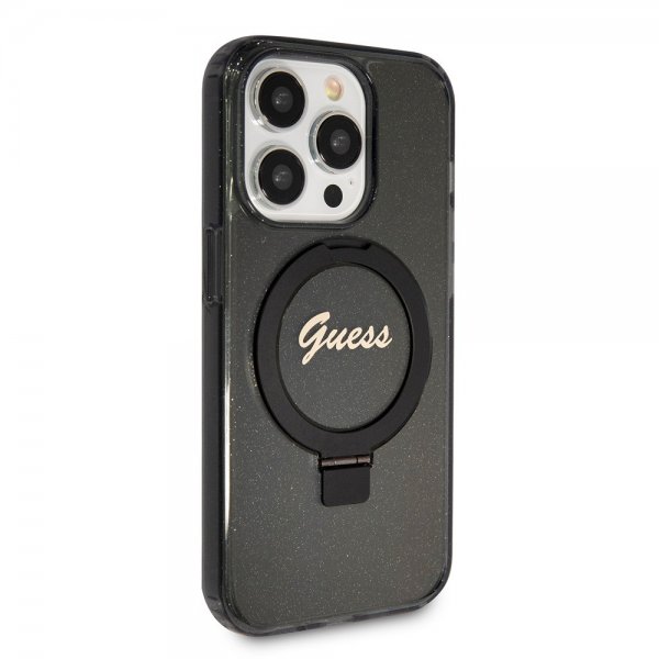 Guess iPhone 15 Pro Max Deksel Ring Stand Glitter MagSafe Svart