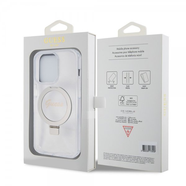 Guess iPhone 15 Pro Max Deksel Ring Stand Glitter MagSafe Transparent