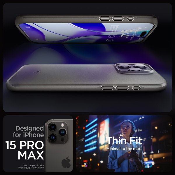 Spigen iPhone 15 Pro Max Deksel Thin Fit Gunmetal