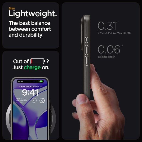Spigen iPhone 15 Pro Max Deksel Thin Fit Gunmetal
