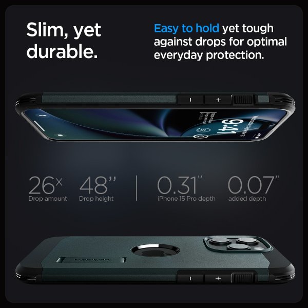Spigen iPhone 15 Pro Max Deksel Tough Armor MagFit Abyss Green