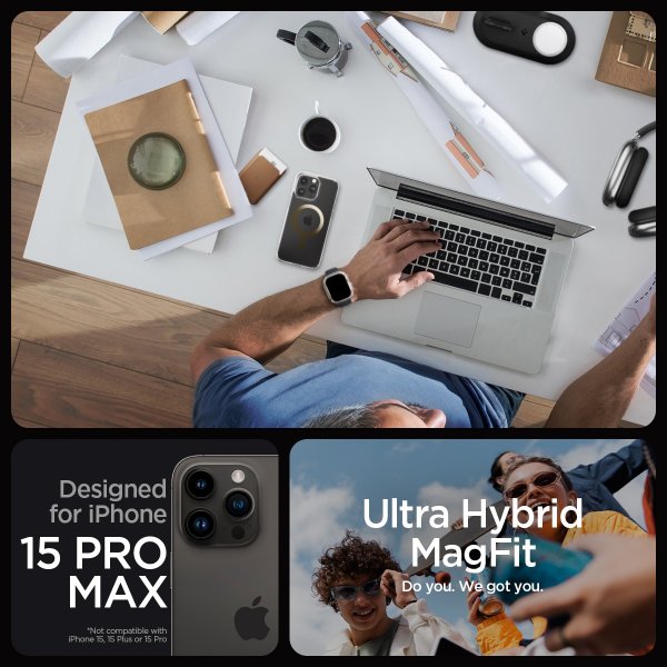 Spigen iPhone 15 Pro Max Deksel Ultra Hybrid MagFit Gull