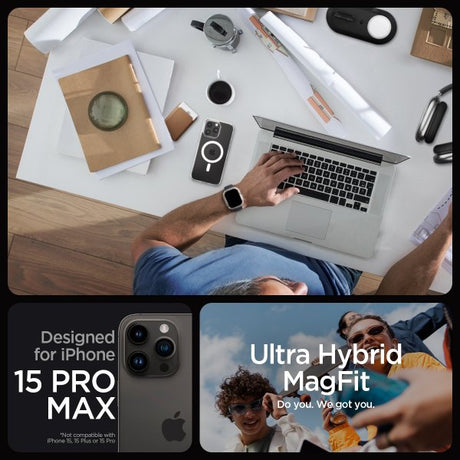 Spigen iPhone 15 Pro Max Deksel Ultra Hybrid MagFit Hvit