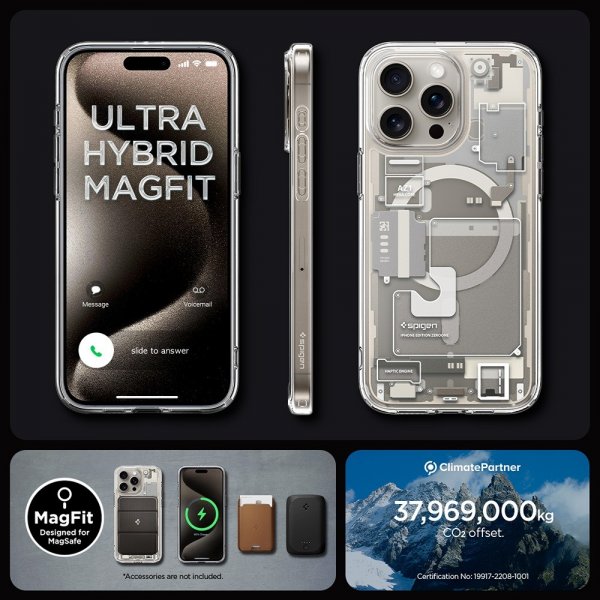 Spigen iPhone 15 Pro Max Deksel Ultra Hybrid Zero One MagFit Natural Titanium