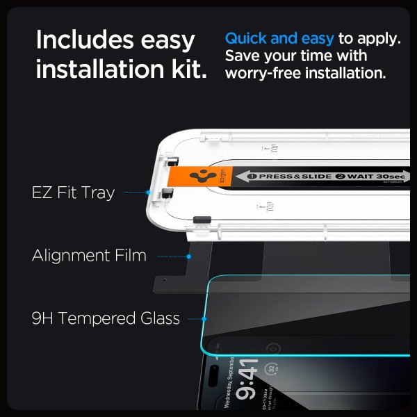 Spigen iPhone 15 Pro Max Skjermbeskytter GLAS.tR EZ Fit Privacy 2-pakning