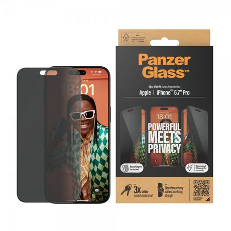 PanzerGlass iPhone 15 Pro Max Skjermbeskytter Ultra-Wide Fit Privacy EasyAligner