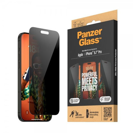 PanzerGlass iPhone 15 Pro Max Skjermbeskytter Ultra-Wide Fit Privacy EasyAligner