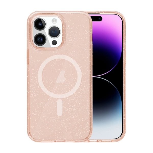 iPhone 15 Pro Deksel Glitter MagSafe Gull