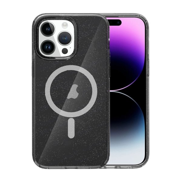 iPhone 15 Pro Deksel Glitter MagSafe Svart