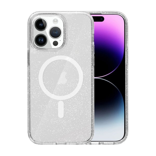 iPhone 15 Pro Deksel Glitter MagSafe Transparent