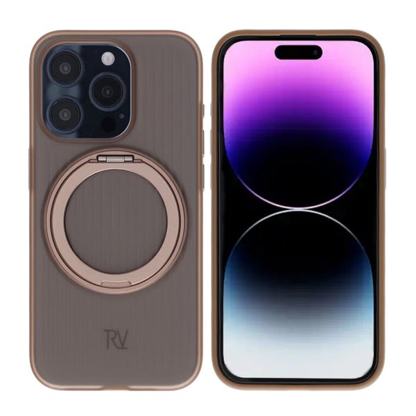 Rvelon iPhone 15 Pro Deksel Roterbart Stativ Brun