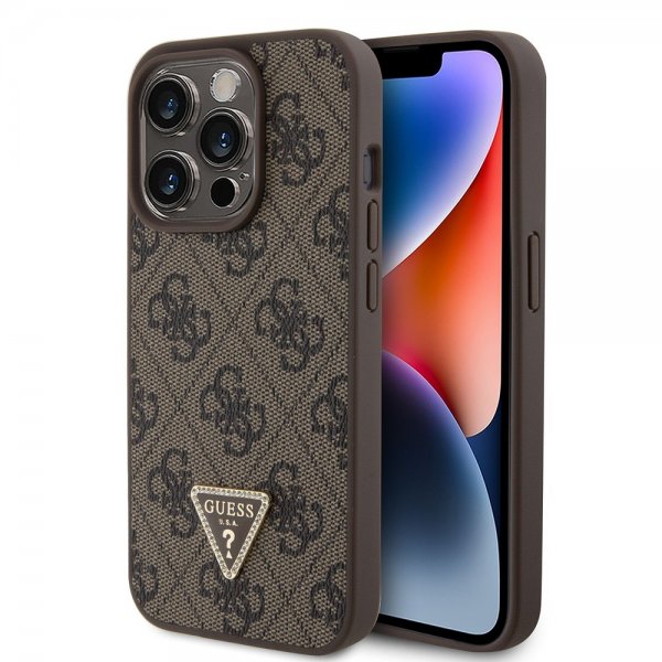 Guess iPhone 15 Pro Deksel 4G Metal Triangle Strass Brun