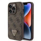 Guess iPhone 15 Pro Deksel 4G Metal Triangle Strass Brun