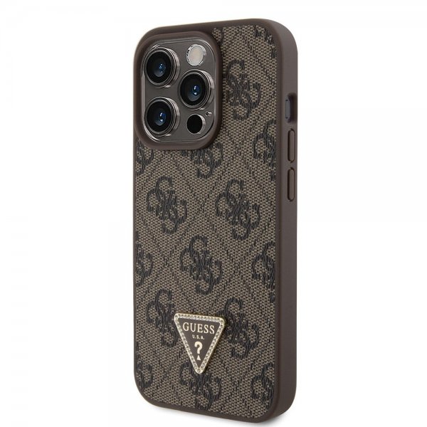 Guess iPhone 15 Pro Deksel 4G Metal Triangle Strass Brun