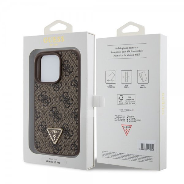 Guess iPhone 15 Pro Deksel 4G Metal Triangle Strass Brun