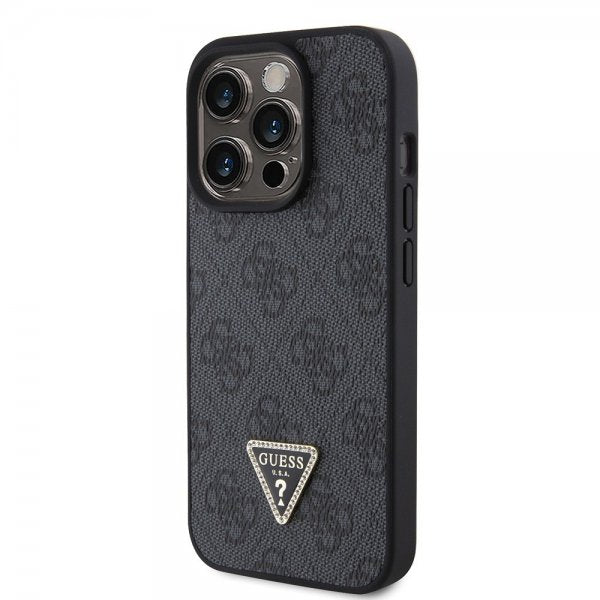 Guess iPhone 15 Pro Deksel 4G Metal Triangle Strass Svart