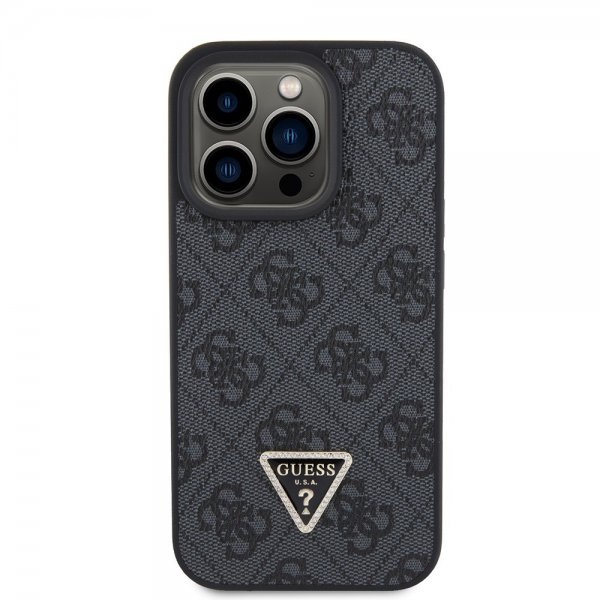 Guess iPhone 15 Pro Deksel 4G Metal Triangle Strass Svart