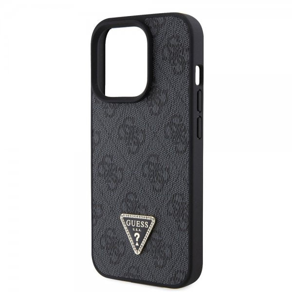 Guess iPhone 15 Pro Deksel 4G Metal Triangle Strass Svart
