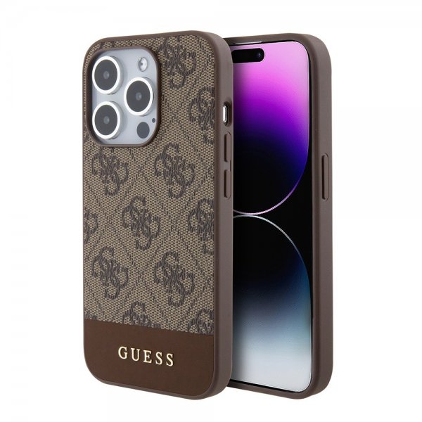 Guess iPhone 15 Pro Deksel Bottom Stripe MagSafe Brun