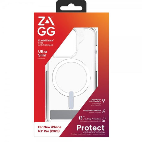 Zagg iPhone 15 Pro Deksel Crystal Palace Snap Kickstand Transparent