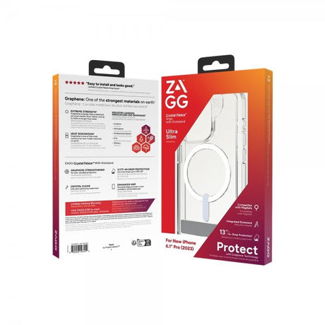 Zagg iPhone 15 Pro Deksel Crystal Palace Snap Kickstand Transparent