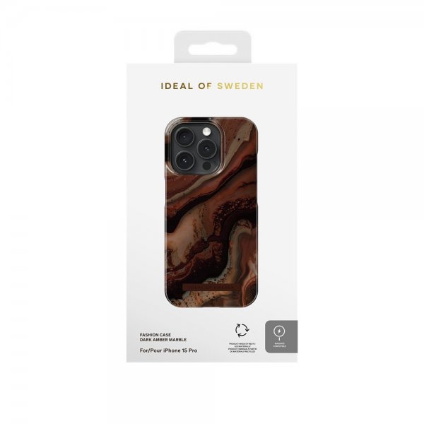 Ideal of Sweden iPhone 15 Pro Deksel Fashion Case MagSafe Dark Amber Marble
