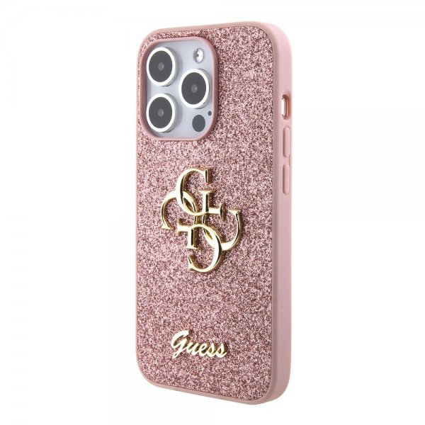 Guess iPhone 15 Pro Deksel Fixed Glitter Rosa