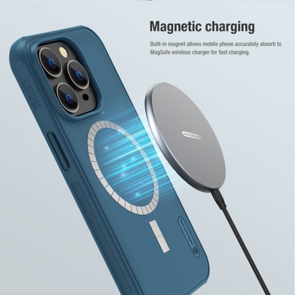 Nillkin iPhone 15 Pro Deksel Frosted Shield Pro MagSafe Blå