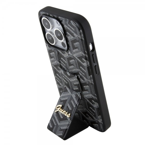 Guess iPhone 15 Pro Deksel G Cube Grip Stand Svart