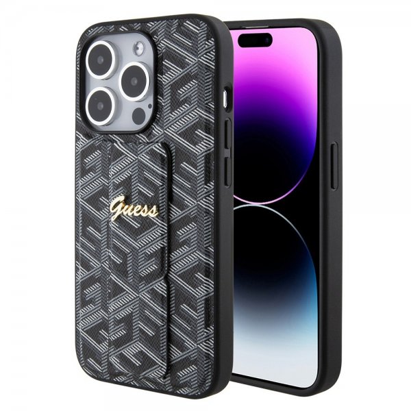 Guess iPhone 15 Pro Deksel G Cube Grip Stand Svart